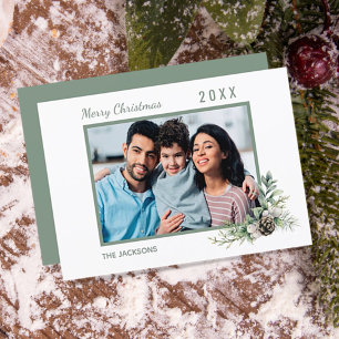 Cartes Pour Fêtes Annuelles Photo de famille de Noël blanc cône pin moderne