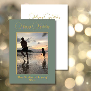 Cartes Pour Fêtes Annuelles Photo de famille de Noël Elegant Green Gold Joyeux