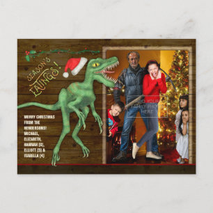 Cartes Pour Fêtes Annuelles Photo de famille de Noël Funny Velociraptor Dinosa