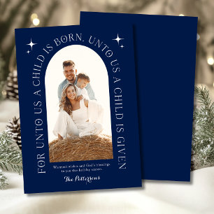 Cartes Pour Fêtes Annuelles Photo de famille de Noël religieux bleu minimalist