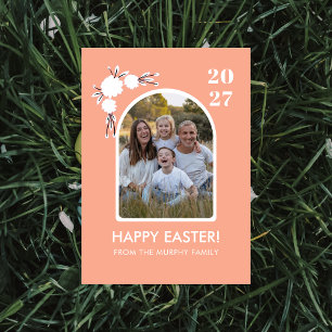 Cartes Pour Fêtes Annuelles Photo de famille de Pâques à motif floral arqué