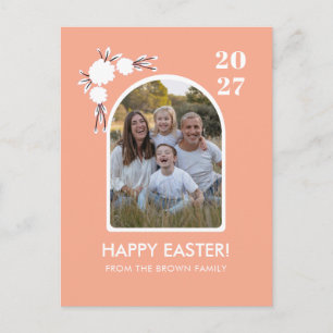 Cartes Pour Fêtes Annuelles Photo de famille de Pâques florale à l'arche rose 