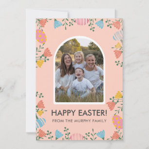 Cartes Pour Fêtes Annuelles Photo de famille de Pâques florale à l'arche rose 