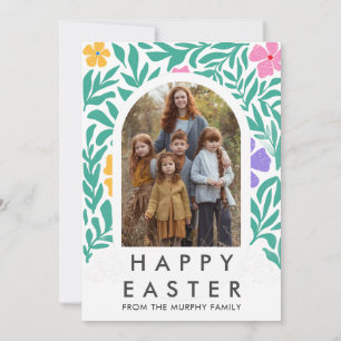 Cartes Pour Fêtes Annuelles Photo de famille de Pâques florale arc coloré élég