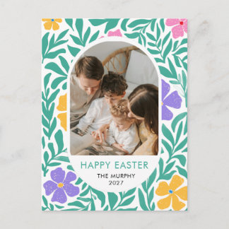 Cartes Pour Fêtes Annuelles Photo de famille de Pâques florale ovale colorée é