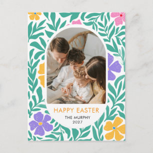 Cartes Pour Fêtes Annuelles Photo de famille de Pâques florale ovale colorée é