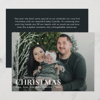 Cartes Pour Fêtes Annuelles Photo de famille de premier Noël minimal vert fonc