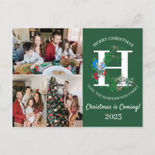 Cartes Pour Fêtes Annuelles Photo de famille de script de monogramme de couron