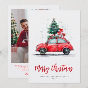 Cartes Pour Fêtes Annuelles Photo de famille des Fêtes de Noël avec voiture ro