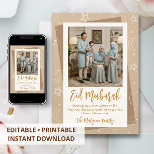 Cartes Pour Fêtes Annuelles Photo de famille Eid Mubarak minimaliste Lune & Ét