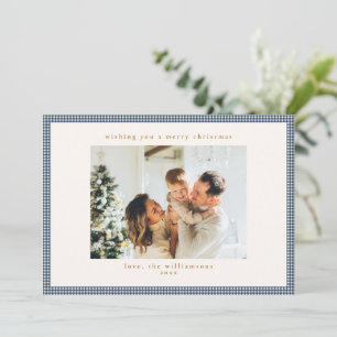 Cartes Pour Fêtes Annuelles Photo de famille élégant à carreaux Gingham Navy p
