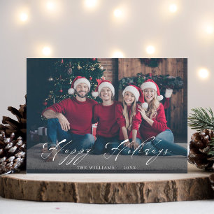 Cartes Pour Fêtes Annuelles Photo de famille élégant en écriture blanche