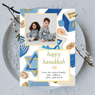 Cartes Pour Fêtes Annuelles Photo de famille élégant minimaliste Hanukkah joye