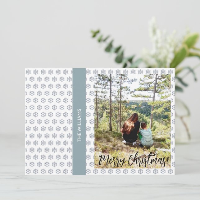 Cartes Pour Fêtes Annuelles Photo de famille encadrée de Noël Bleu blanc (Debout devant)