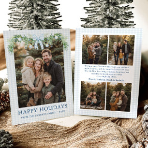 Cartes Pour Fêtes Annuelles Photo de famille fantaisiste avec un nœud bleu gra