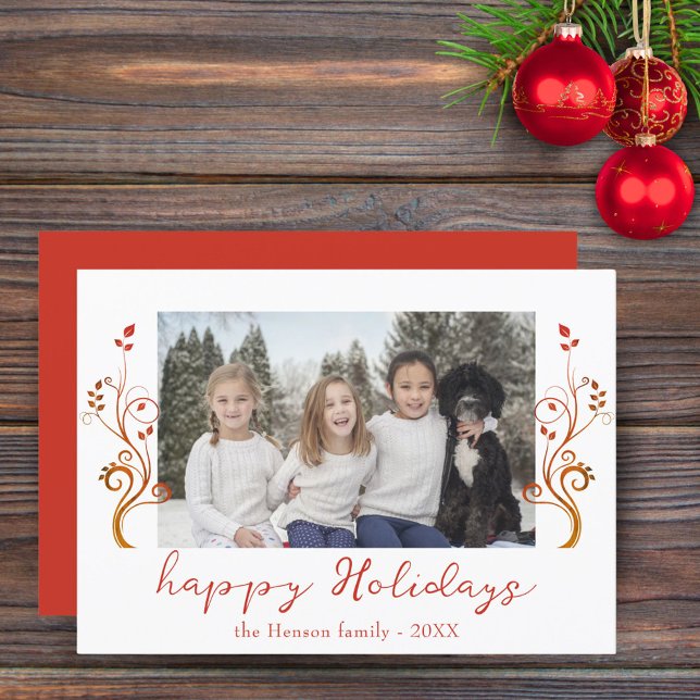 Cartes Pour Fêtes Annuelles Photo de famille Feuille rouge Noël Joyeux (Créateur téléchargé)