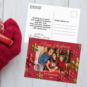 Cartes Pour Fêtes Annuelles Photo de famille Flocon de neige Or Rouge Noël