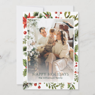 Cartes Pour Fêtes Annuelles Photo de famille florale verdure aquarelle Noël