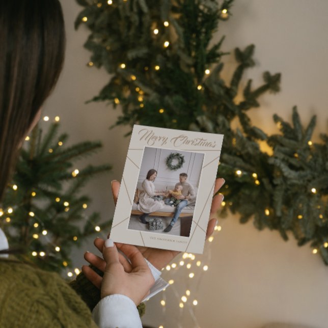 Cartes Pour Fêtes Annuelles Photo de famille géométrique mocha beige Joyeux No (Créateur téléchargé)