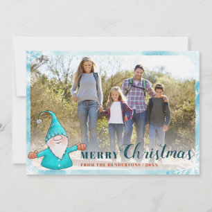 Cartes Pour Fêtes Annuelles Photo de famille Gnome Turquoise bleu Noël