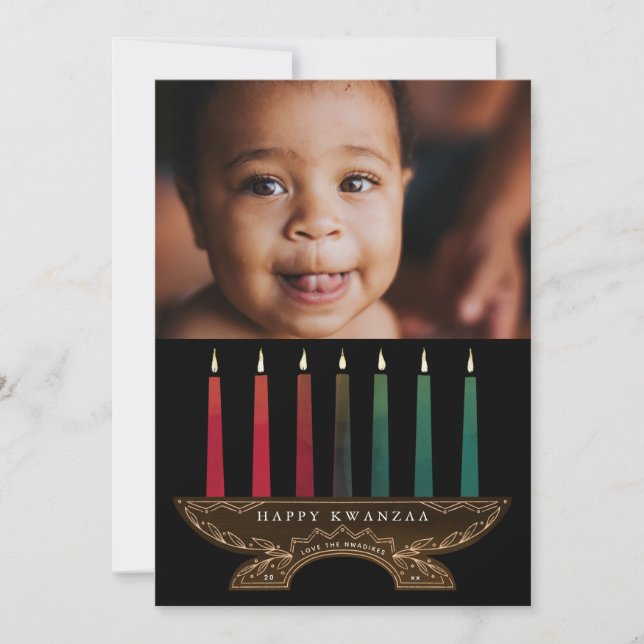 Cartes Pour Fêtes Annuelles Photo de famille illustrée Kinara Kwanzaa (Devant)
