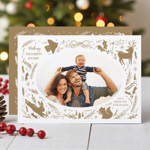 Cartes Pour Fêtes Annuelles Photo de famille Joyeuses Fêtes en forêt taupe
