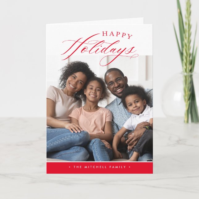 Cartes Pour Fêtes Annuelles PHOTO DE FAMILLE Joyeuses Fêtes jolie calligraphie (Devant)