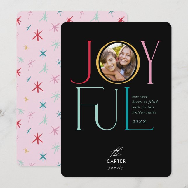 Cartes Pour Fêtes Annuelles PHOTO DE FAMILLE JOYEUX icône moderne élégante col (Devant / Derrière)