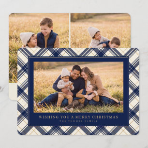 Cartes Pour Fêtes Annuelles Photo de famille Joyeux Noël à carreaux Navy