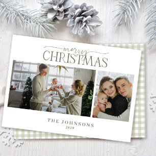 Cartes Pour Fêtes Annuelles Photo de famille joyeux Noël à carreaux vert sauge