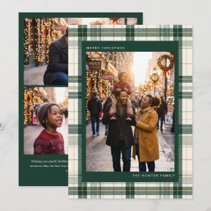 Cartes Pour Fêtes Annuelles Photo de famille Joyeux Noël avec tartan vert