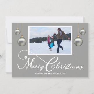 Cartes Pour Fêtes Annuelles Photo de famille Joyeux Noël Calligraphie Gris