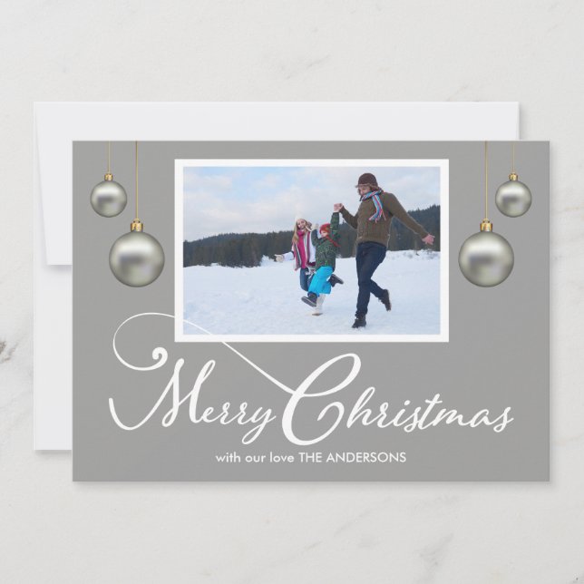 Cartes Pour Fêtes Annuelles Photo de famille Joyeux Noël Calligraphie Gris (Devant)