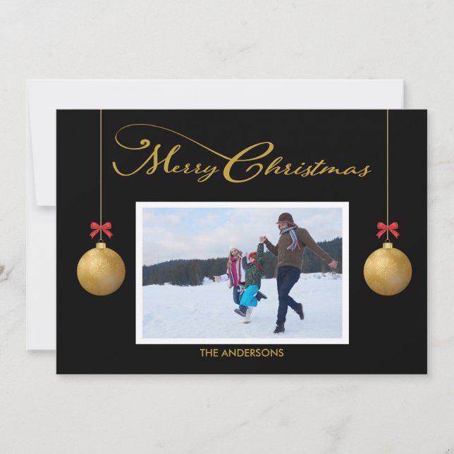 Cartes Pour Fêtes Annuelles Photo de famille Joyeux Noël Calligraphie noir (Devant)