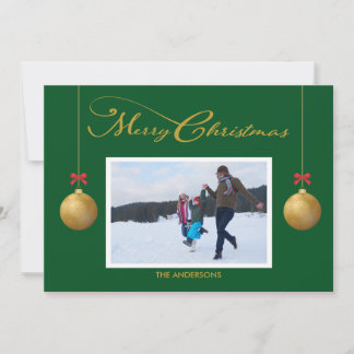 Cartes Pour Fêtes Annuelles Photo de famille Joyeux Noël Calligraphie verte