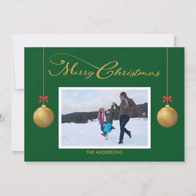 Cartes Pour Fêtes Annuelles Photo de famille Joyeux Noël Calligraphie verte (Devant)
