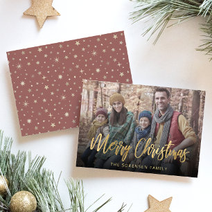 Cartes Pour Fêtes Annuelles Photo de famille Joyeux Noël Gold Script
