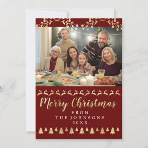 Cartes Pour Fêtes Annuelles Photo de famille Joyeux Noël Golden Script Burgund