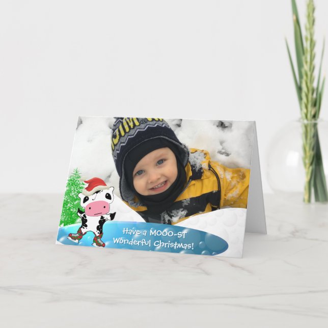 Cartes Pour Fêtes Annuelles Photo de famille Joyeux Noël Kawaii Dancing Cow (Devant)