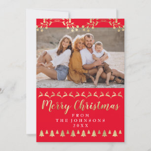 Cartes Pour Fêtes Annuelles Photo de famille Joyeux Noël Or Rouge Classy