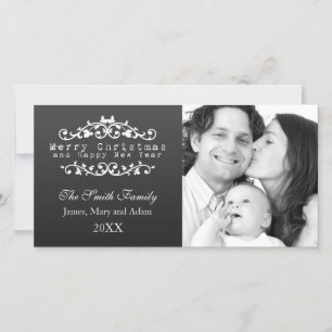 Cartes Pour Fêtes Annuelles Photo de famille Joyeux Noël Ornemental Noir