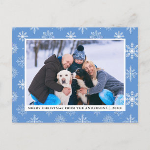 Cartes Pour Fêtes Annuelles Photo de famille Joyeux Noël Snowflakes Bleu