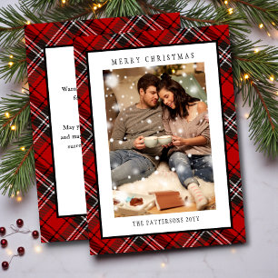 Cartes Pour Fêtes Annuelles Photo de famille Joyeux Noël Tartan à carreaux rou
