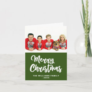 Cartes Pour Fêtes Annuelles Photo de famille Joyeux Noël Vert forêt Blanc
