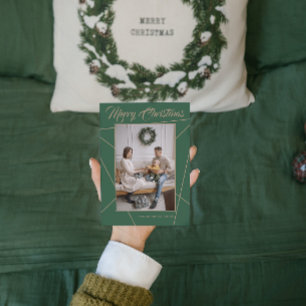 Cartes Pour Fêtes Annuelles Photo de famille joyeux Noël vert moka géométrique