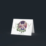 Cartes Pour Fêtes Annuelles Photo de famille minimaliste de Noël de la joie |<br><div class="desc">Écartez la "joie" cette saison avec ce design de carte moderne et minimaliste de Noël. Le bel anneau d'or est délicatement décoré du feuille vert et des fleurs blanches. Personnalisez les noms,  la salutation,  l'adresse et la photo avec vos propres.</div>