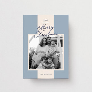 Cartes Pour Fêtes Annuelles Photo de famille moderne à rayures bleues pour Noë