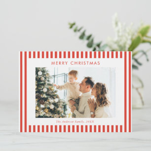Cartes Pour Fêtes Annuelles Photo de famille moderne aux rayures rouges pour N