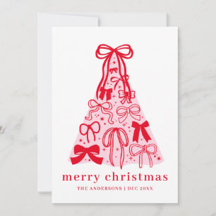 Cartes Pour Fêtes Annuelles Photo de famille moderne avec un nœud rose rouge j