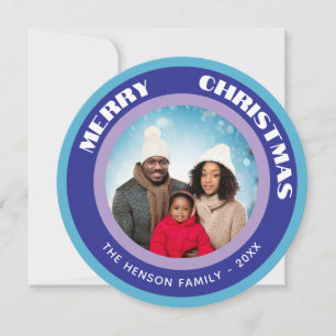 Cartes Pour Fêtes Annuelles Photo de famille moderne de Noël bleu joyeux